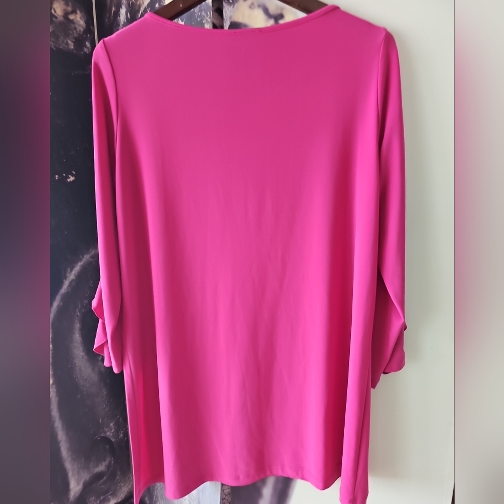 Clara Sun Woo Women's‎ Pink Scoop Neck Side Slit Ruffle Trim Sleeve Top Size L - Picture 6 of 9